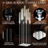 Tessco 4 Set 9 Arm Acrylic Candelabra Candle Holder 42.5'' Clear Candelabra Centerpieces, Candlesticks Holder with