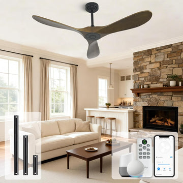Inspired Maverick Style Smart Ceiling Fan no Light, 52 Inch Outdoor Ceiling Fan Without Light, Compatible