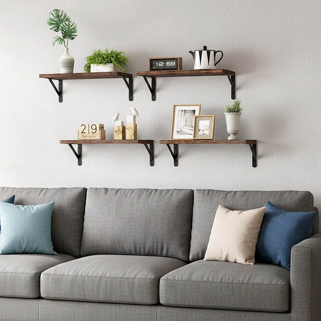 Wall Floating Shelves Decor (Brown, Set of 4, 16.5 Inch)