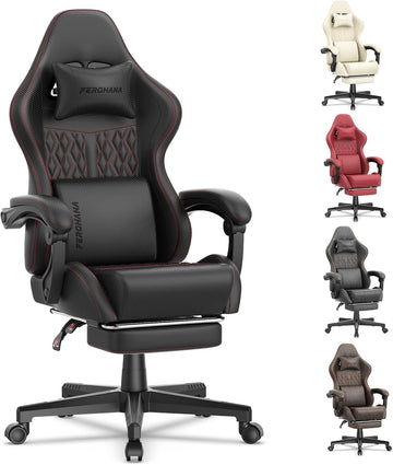 Vintage PU Leather Gaming Chair, Ergonomic Reclining Racing Gamer Chair with Massage Lumbar Support, High Back