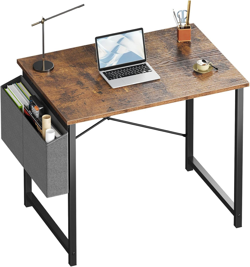 Computer Desk 31 Inch Home Office Desks for Small Spaces, Gaming Writing Study Work Table with Storage Bag, Rustic Brown