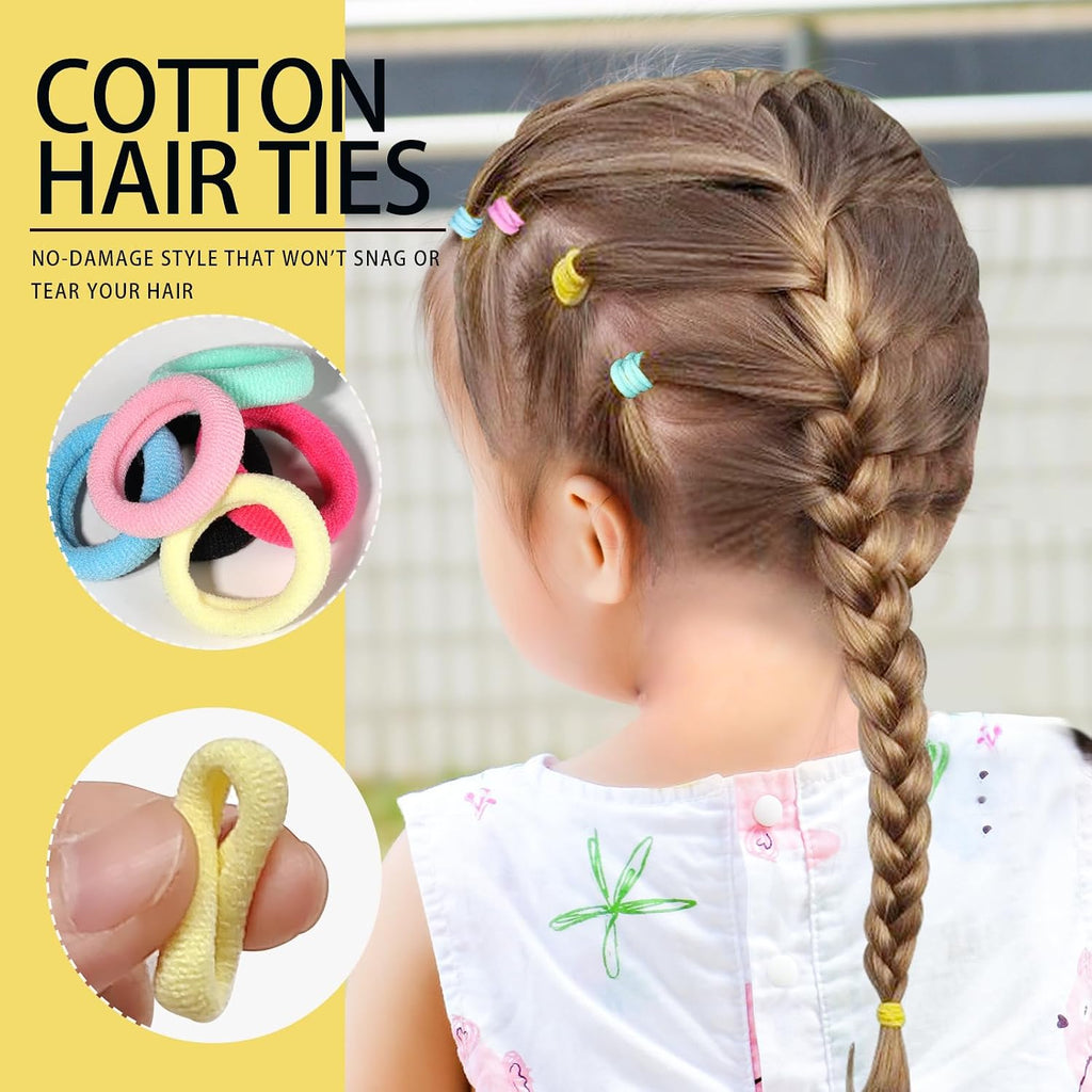 Hair Accessories Set: Colorful Rubber Bands, Cotton Hair Ties, Ponytail Holders, Hair Clips with Organizer Box