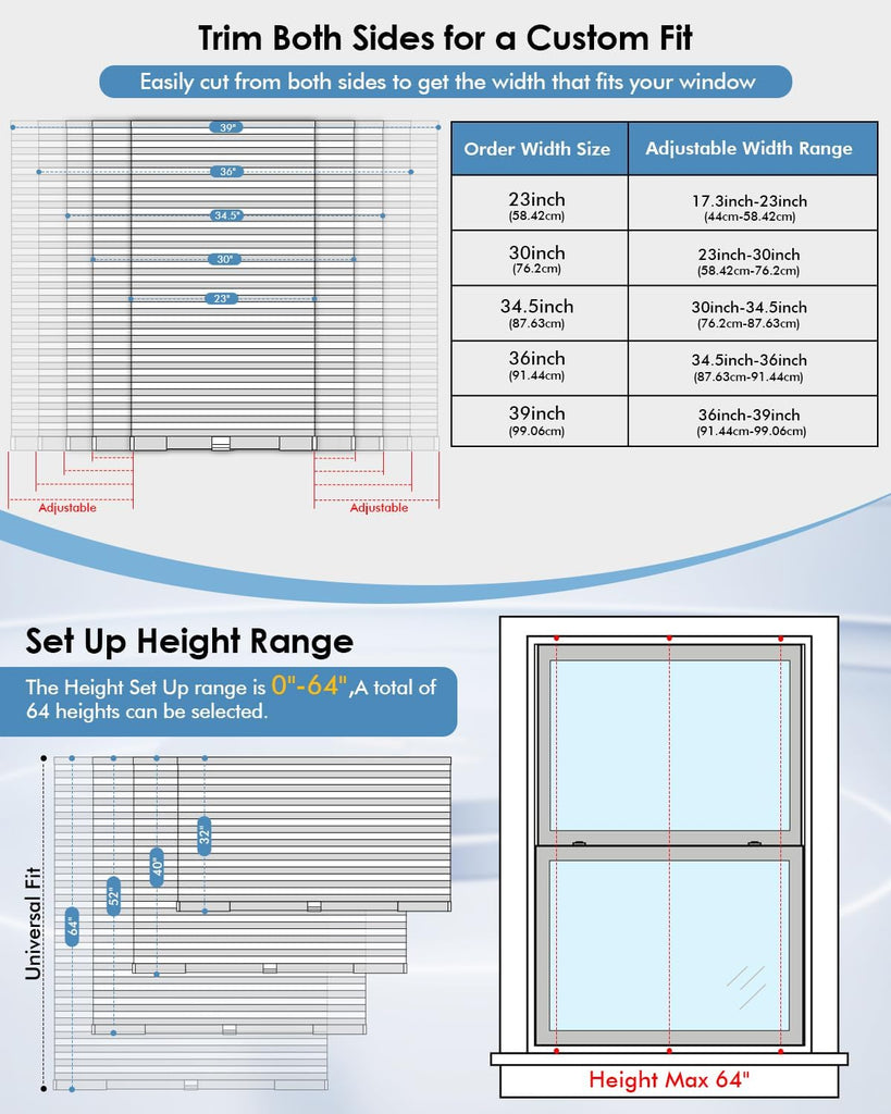 No Drill Cellular Shades, Trim-to-Fit Blackout Cordless Honeycomb Blinds | Easy Install Window Shades, Thermal