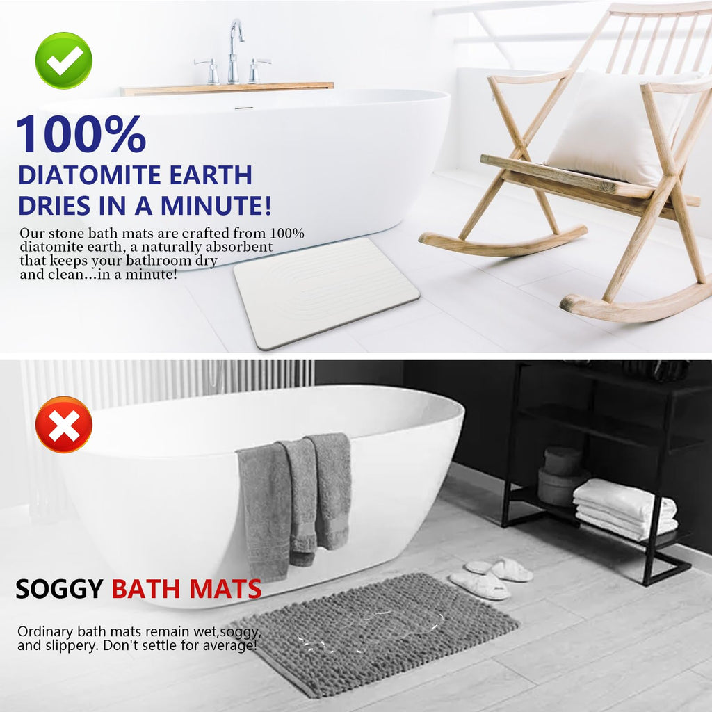 Fast Drying Stone Bath Mats, Diatomaceous Earth Bath Mat, White