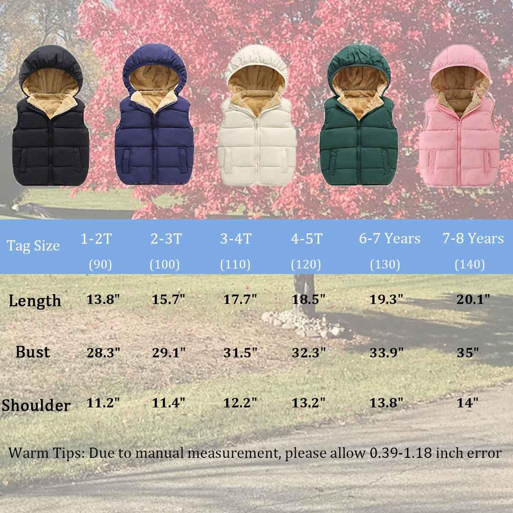 Toddler Winter Puffer Vest Fleece Sleeveless Jacket Hooded Down Outwear Coat for Baby Boys Girls Black 110