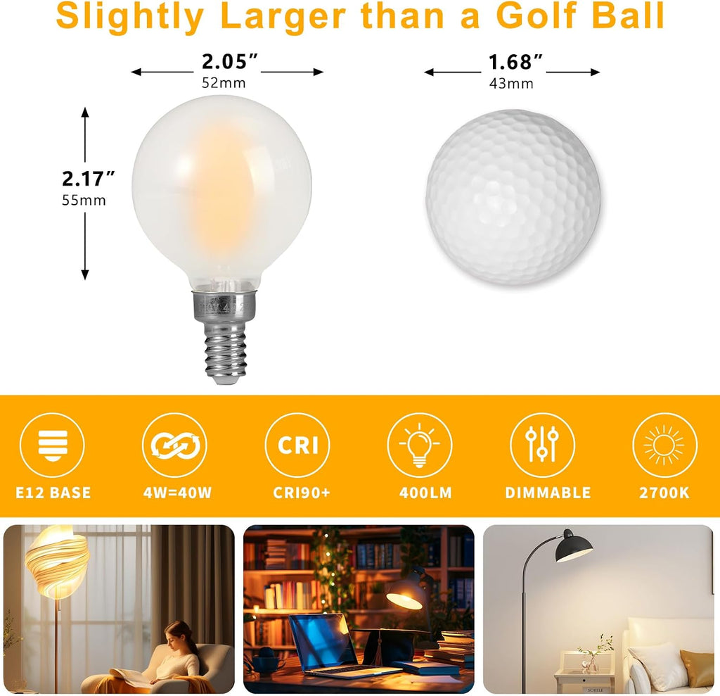 E12 Led Bulb, G16.5 Globe Light Bulbs, 40 Watt Eq, Warm White 2700K, 6 Pack