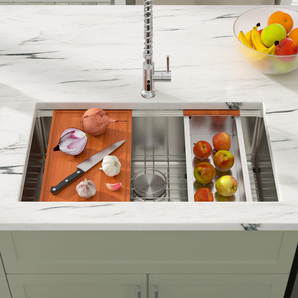 27 Inch Undermount Kitchen Sink Workstation 16 Gauge 304 Stainless Steel Large Single Bowl Under Counter Sinks, Round