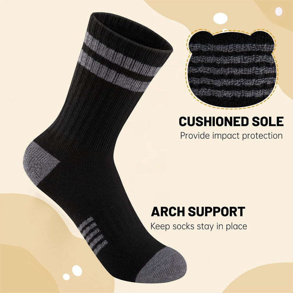 10 Pairs Boys Crew Long Athletic Socks for Old Kids Calf Sports Half Cushioned