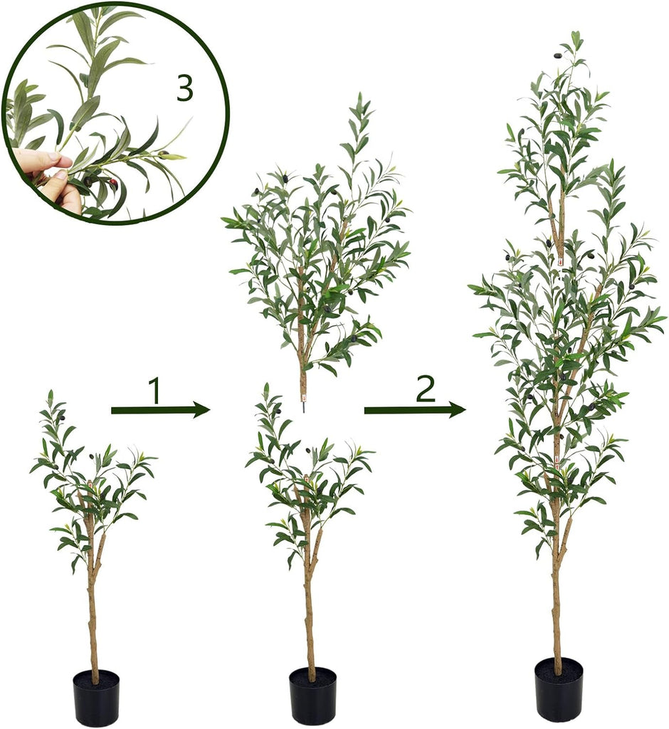6FT Artificial Olive Tree, Realistic Faux Tree with Leaves and Fruits Home & Office Decor