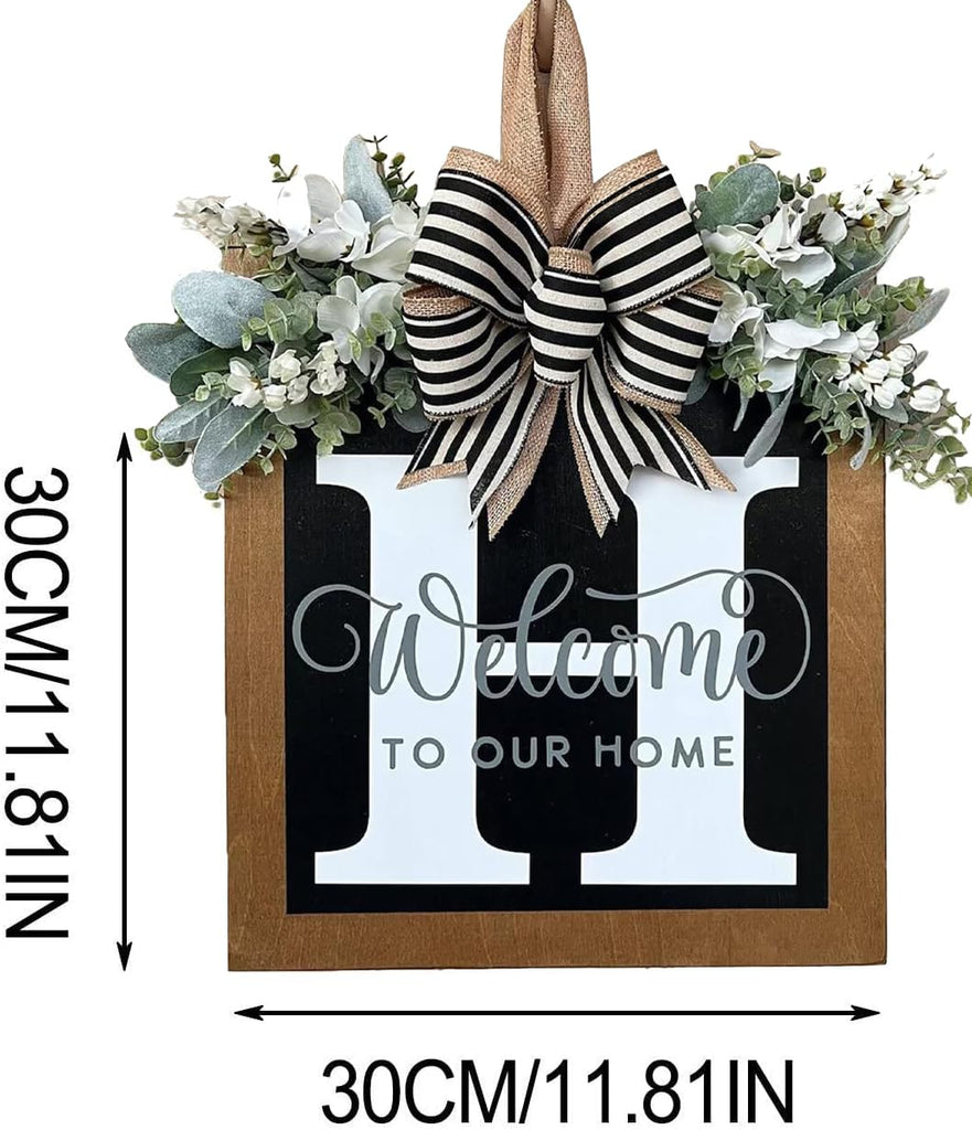Last Name Year Round Front Door Wreath Front Porch Decoration 26 Letter Welcome Sign with Eucalyptus Garland and Bow