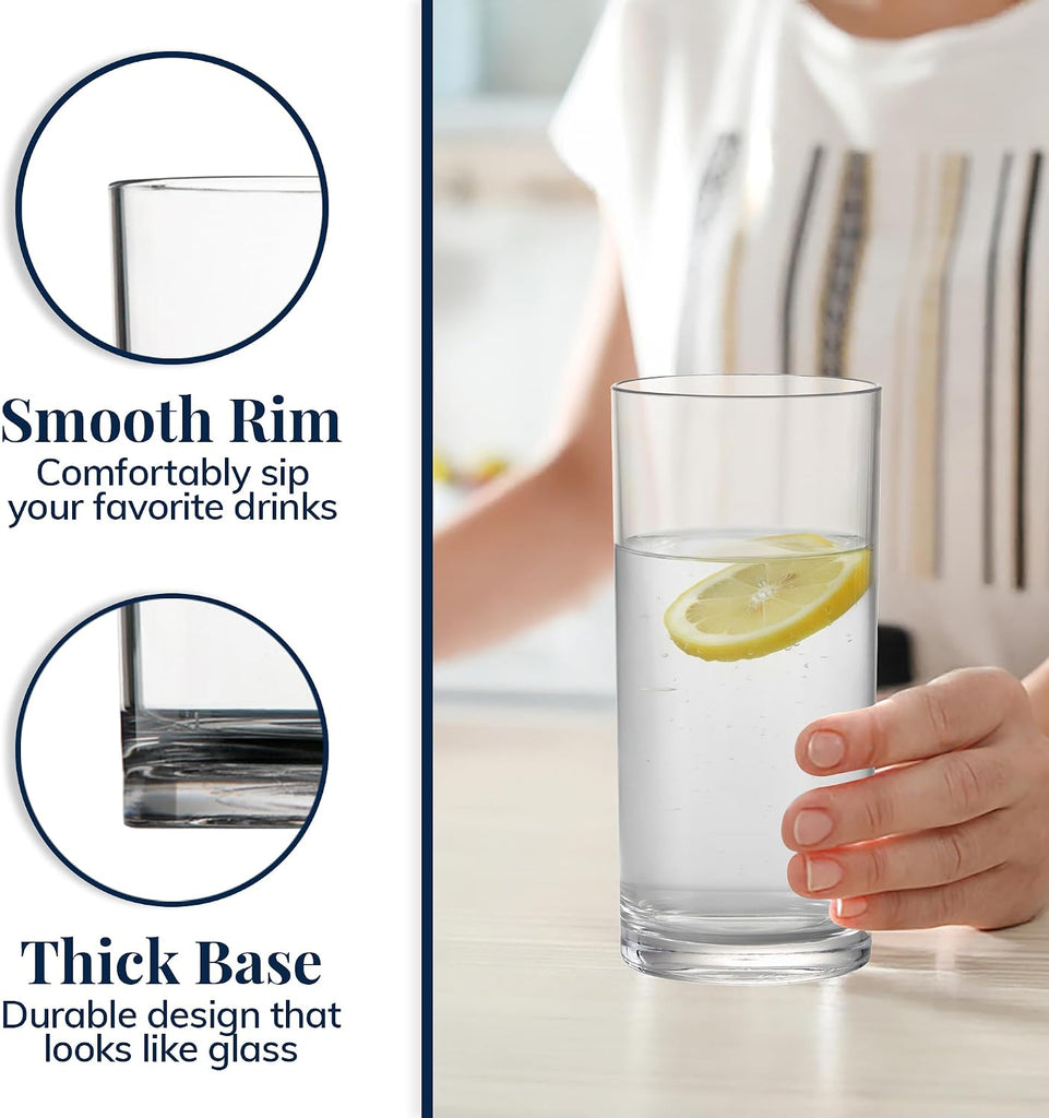 Classic Clear Plastic Reusable Drinking Glasses (Set of 6) 16oz Water Cups | BPA-Free Tumblers, Made in USA |