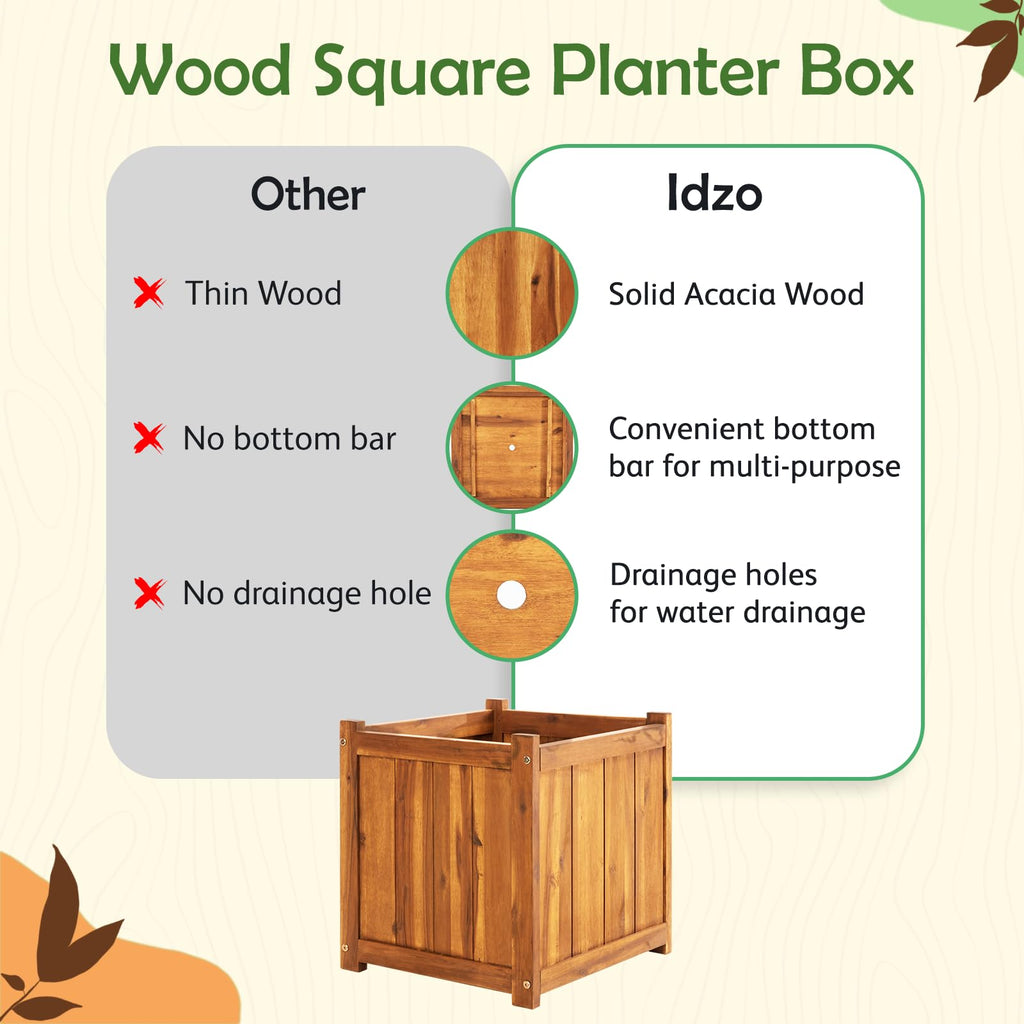 Set of 2 Hardwood Outdoor Flower Box, Durable Acacia Wood Flower Boxes for Outdoor Plants with Ergonomic Handles