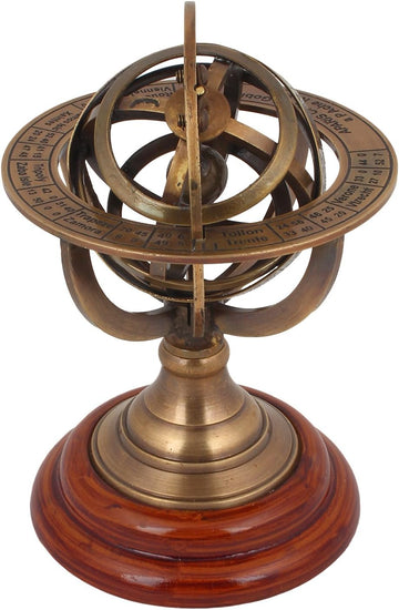 Armillary Astrolabe Sphere Showpiece,Made from Brass and Wooden Base