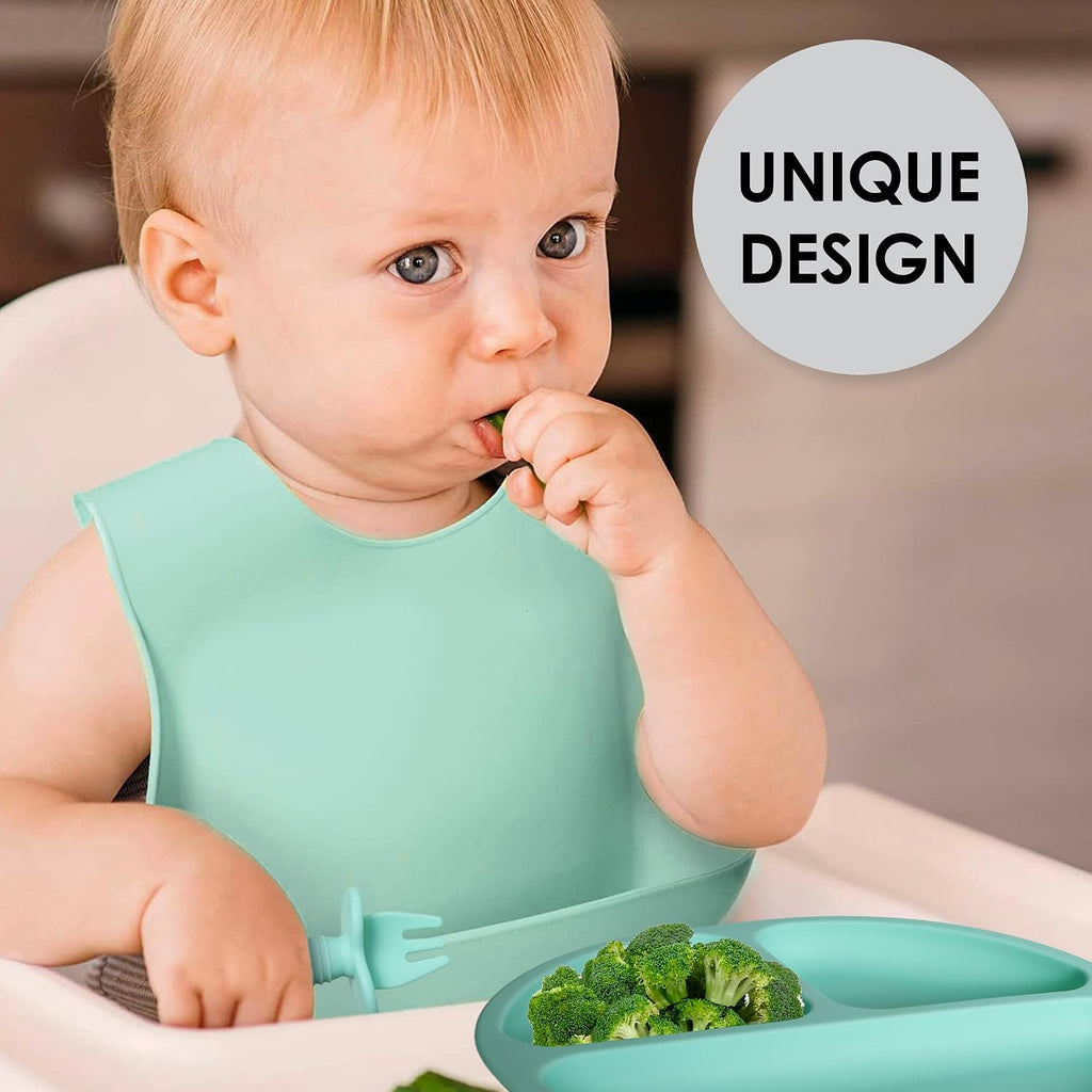 B - Silicone Baby Feeding Set - Baby Led Weaning Supplies - Baby Spoons, Suction Bowl - Plate - Baby Utensils