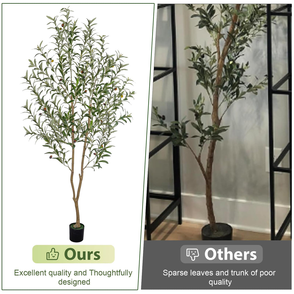 Artificial Olive Tree, 6FT Tall Faux Olive Tree with Pot, Artificial Plants with Natural Wood Trunk and Lifelike