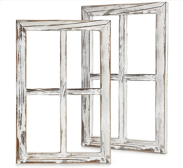 Wall Decor-Home Decor Window Barnwood Frames -Room Decor or Outdoor, Not For Pictures, Set of 2 (White)