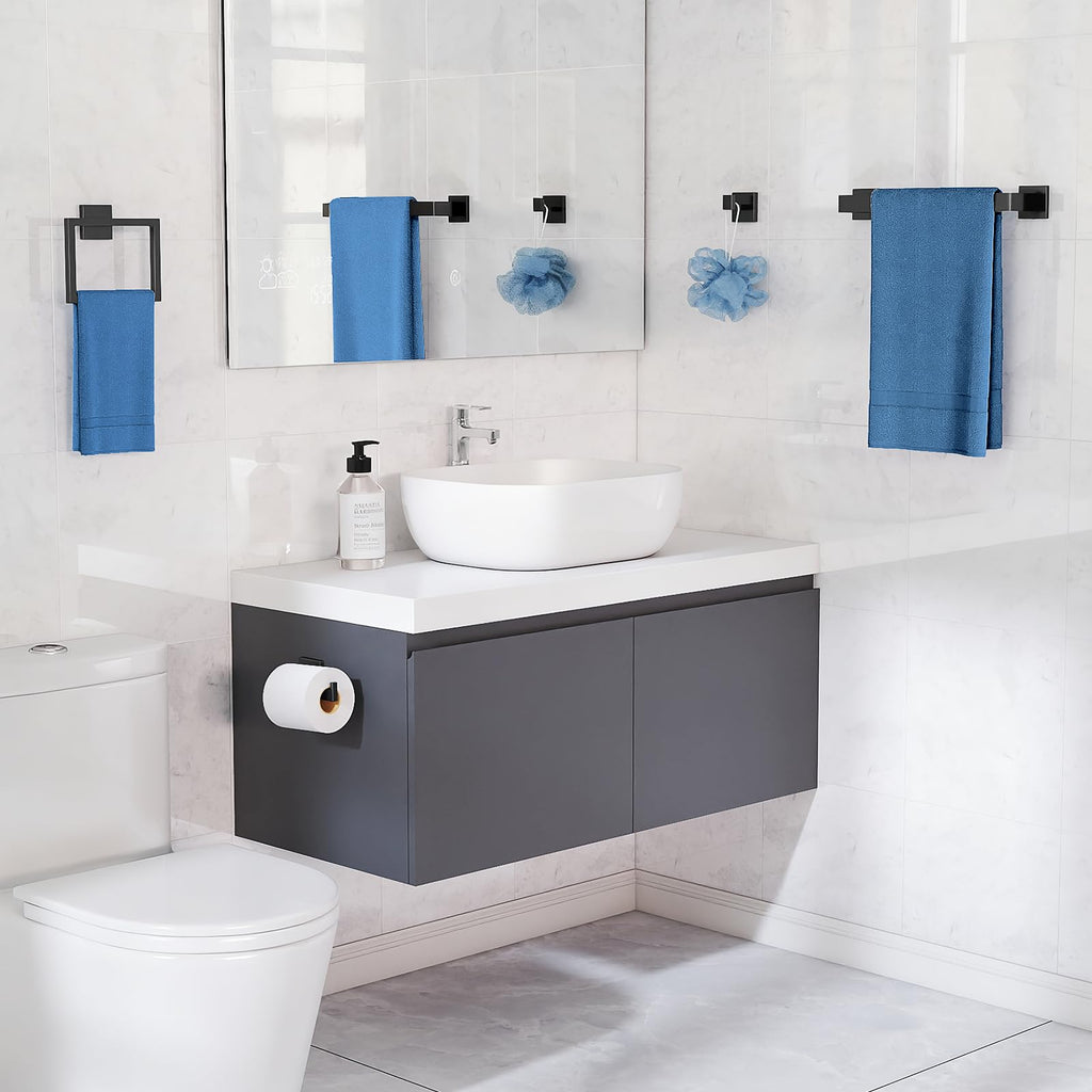 Bathroom Accessories Set Wall Mounted, 10-Piece 16In Matte Black