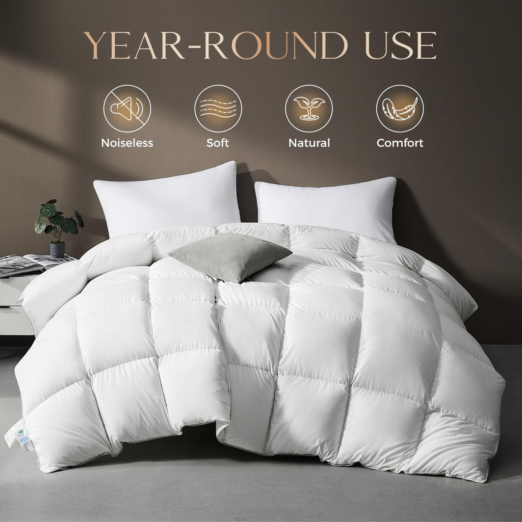 Down Duvet Comforter, All Seasons Fluffy Duvet Insert, Queen, 90"x90", White