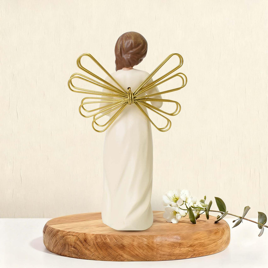 "Love You" Angel Figurine Holding Love Sign, 5.3" Hand-Painted Resin Statue