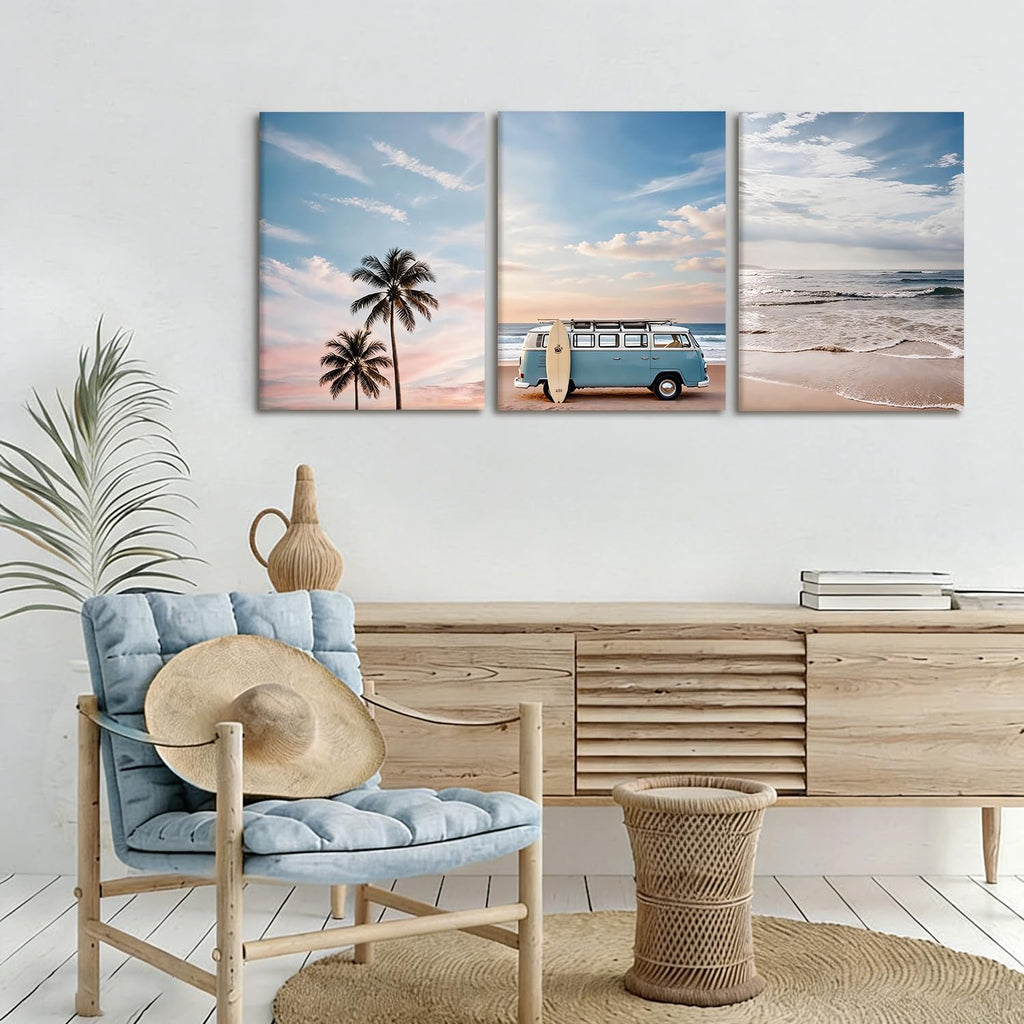 3 Pcs Boho Coastal Beach Wall Art Canvas Prints Ocean Decor 12x16In