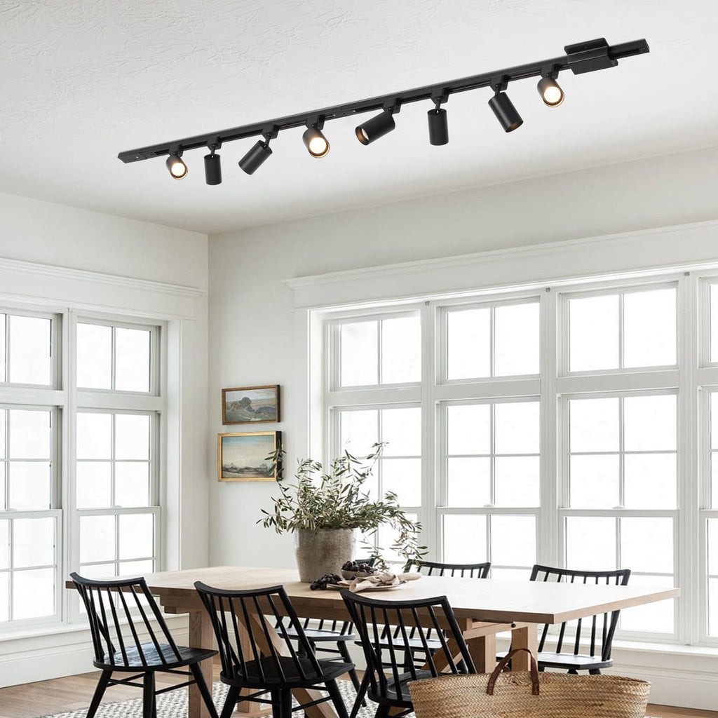 8FT LED Track Lighting Kit with 3-Color GU10 Bulbs, Dimmable 6 Lights Black