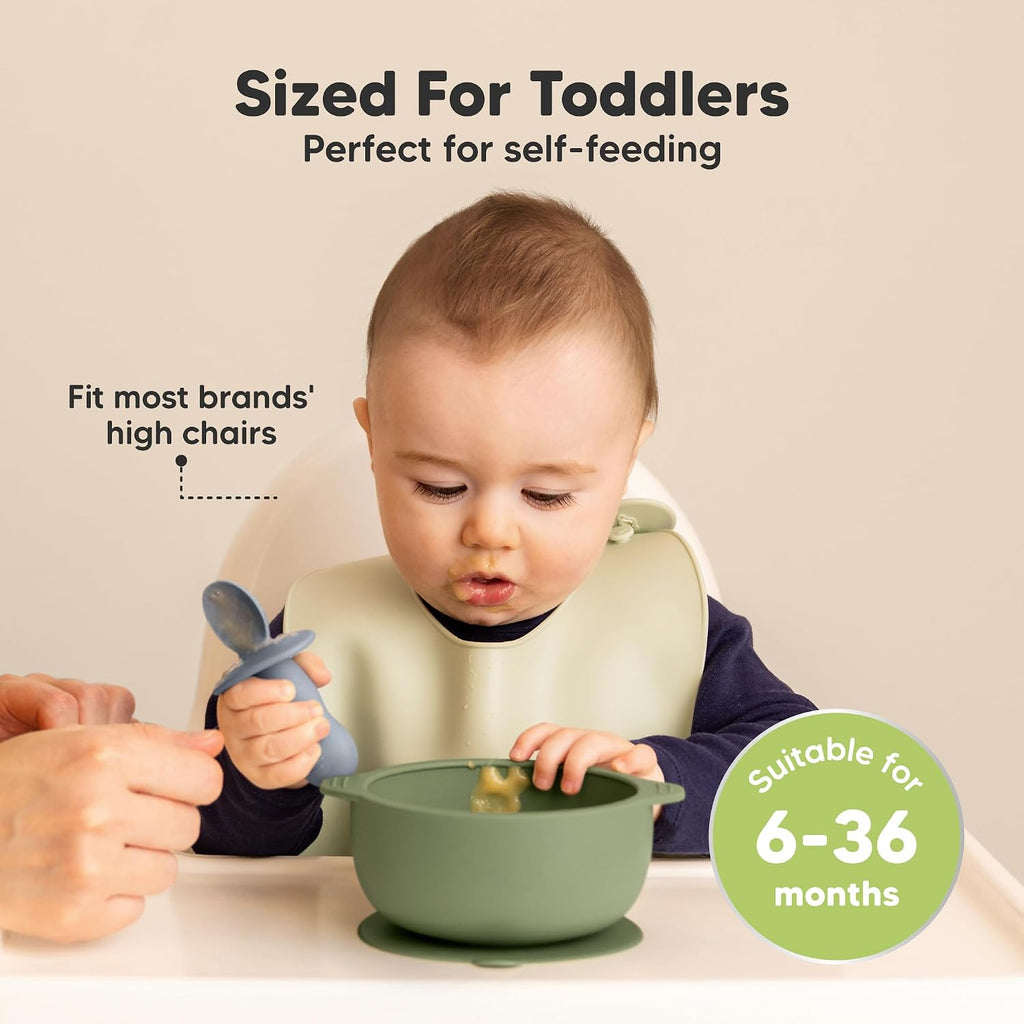 Pack Baby Bowls with Suctions, Lids, BPA-Free Silicone (Slate)