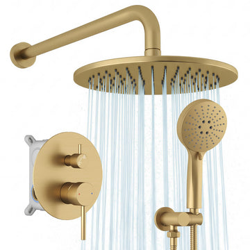 Brushed Gold Rain Shower Head Shower Faucet System Fixture Set