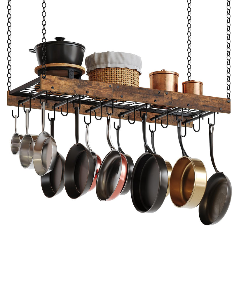 Hanging Pot Rack, Ceiling Wall Mounted Pot Rack, Industrial Style Pot Hanger with 18 Hooks, Cookware Storage