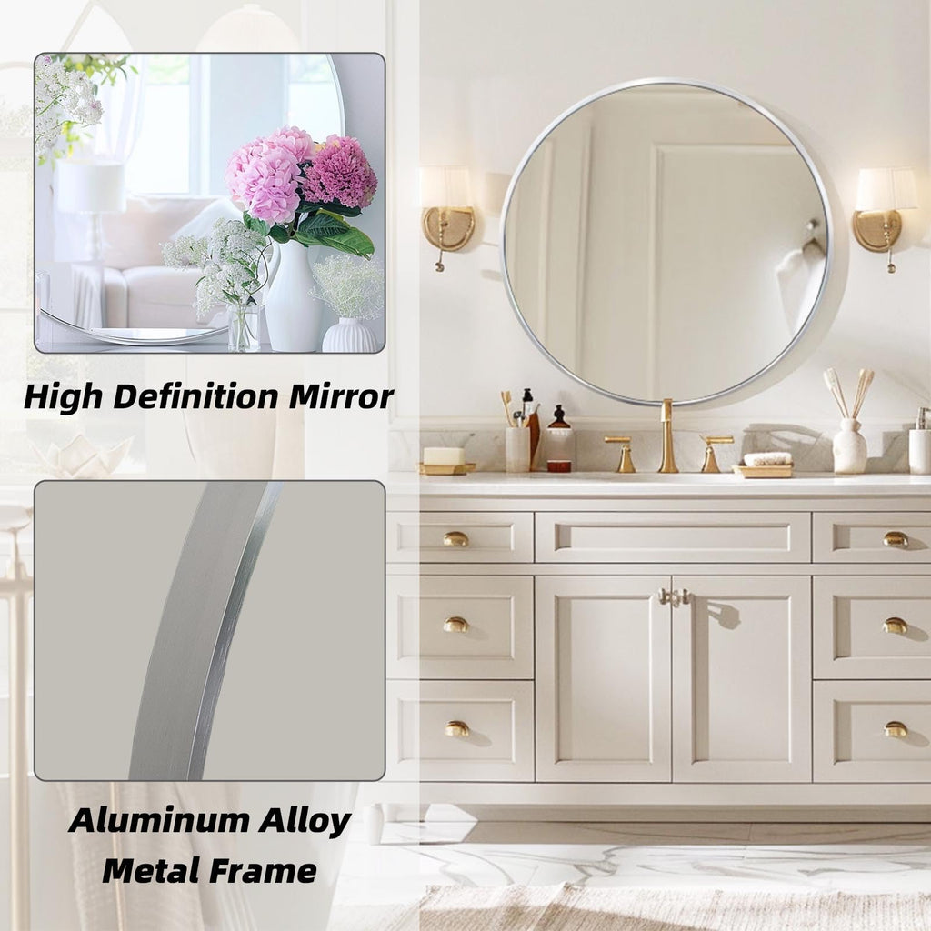 Round Bathroom Mirror, Circle Mirror, Silver, 22" L x 22" W, 1 Pack