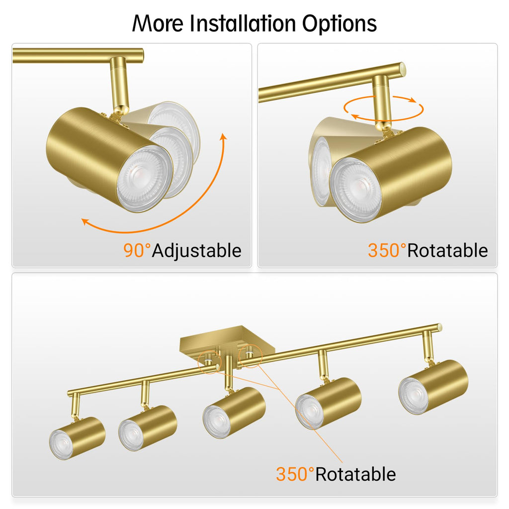5 Light Track Lighting Fixtures Ceiling, Gold Kitchen Lighting Fixtures Ceiling, LED Track Lighting Kit, Rotatable