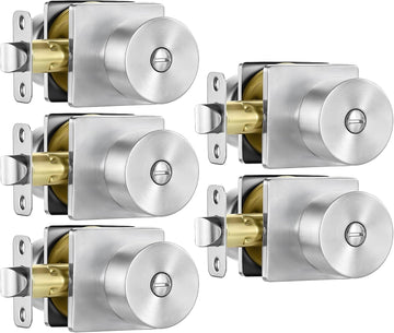 Brushed Nickel Interior Door Knobs, Privacy Door Knobs 5 Pack