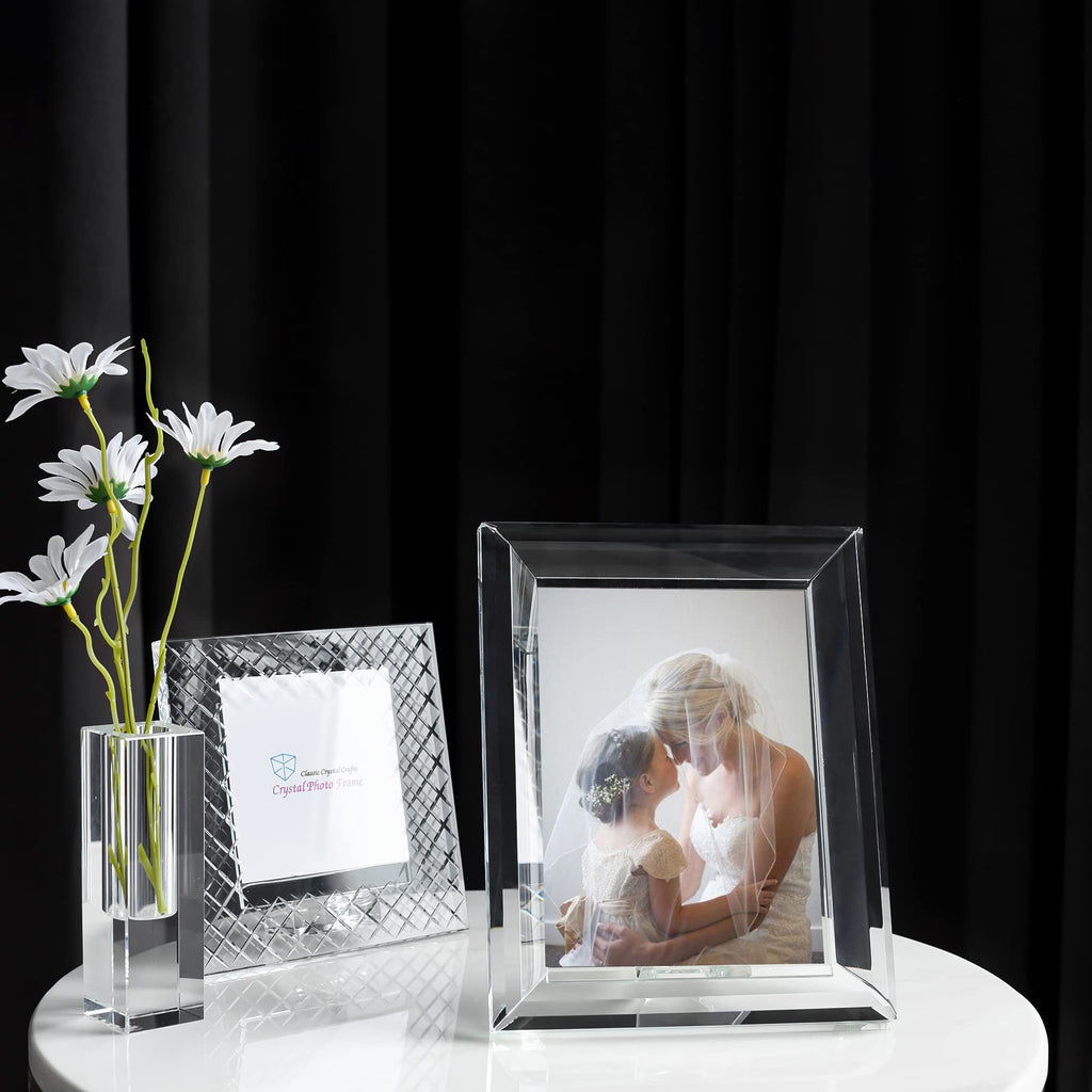Crystal 5x7Inch Picture Frame, Wedding Frame Tabletop Display, Display Pictures 5'' x 7'', Comes with Gift Box