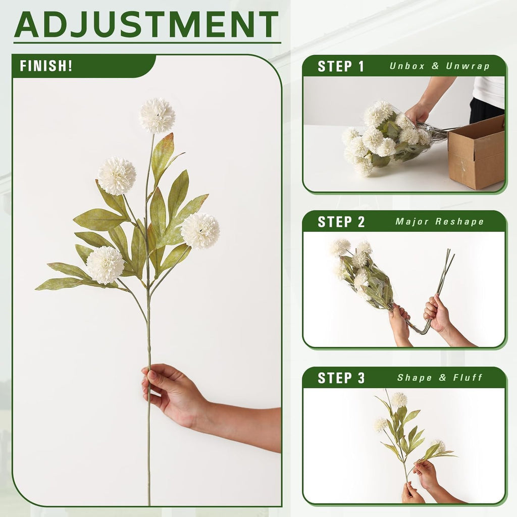 27"Artificial Pompon Mum Stems Silk Flowers for Vase Decor(Cream) - Set of 6