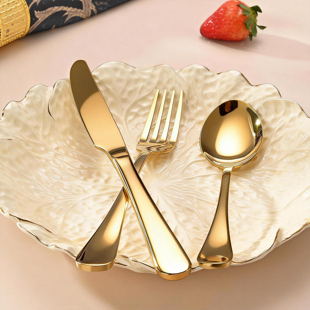60 Piece Gold Silverware Set for 20, Stainless Steel Forks Spoons and Knives Set, Finish Gold Flatware, Dishwasher