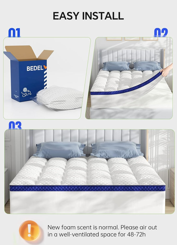 Queen Mattress Topper Viscose Derived from Bamboo, Ultra Soft Pillow Top Mattress Pad Bed Cover with Elastic Deep