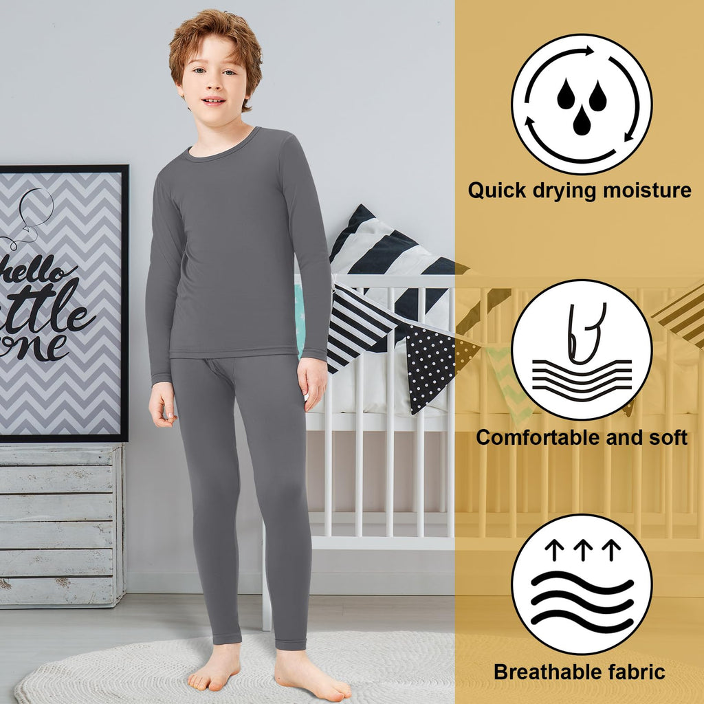 Boys Thermal Underwear Set Base Layer Fleece Lined Underwear for Kids Shirt and Pants for Boys Winter