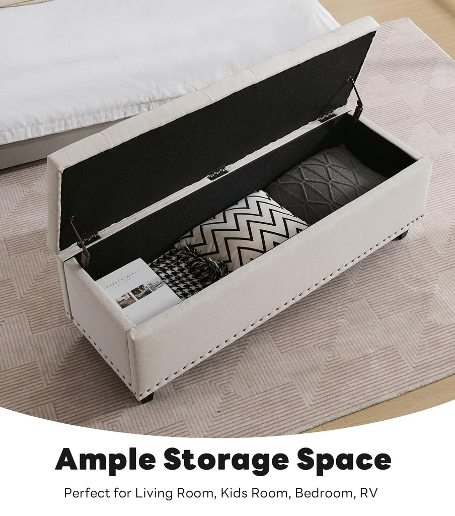 50.8" Large Ottoman Storage Bench, Oversized Tufted Upholstered Entryway Benches End of Bed, Rectangle Dorm Foot