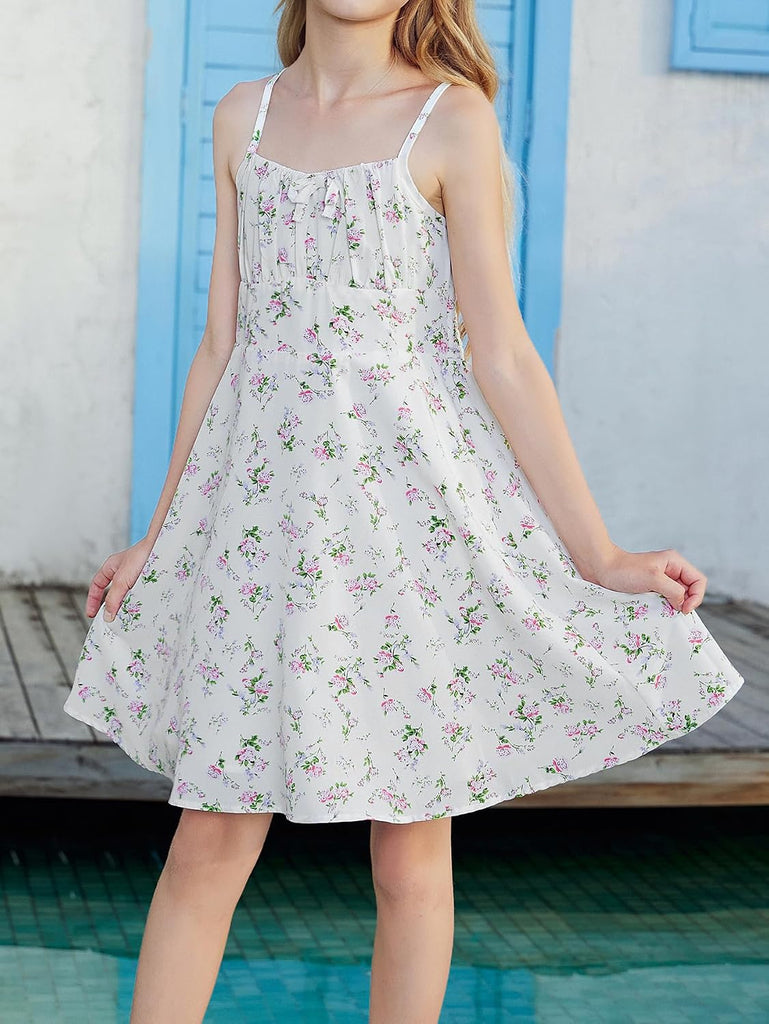 Girl's Floral Cute Summer Dress Ruched Flowy A Line Cami Dress
