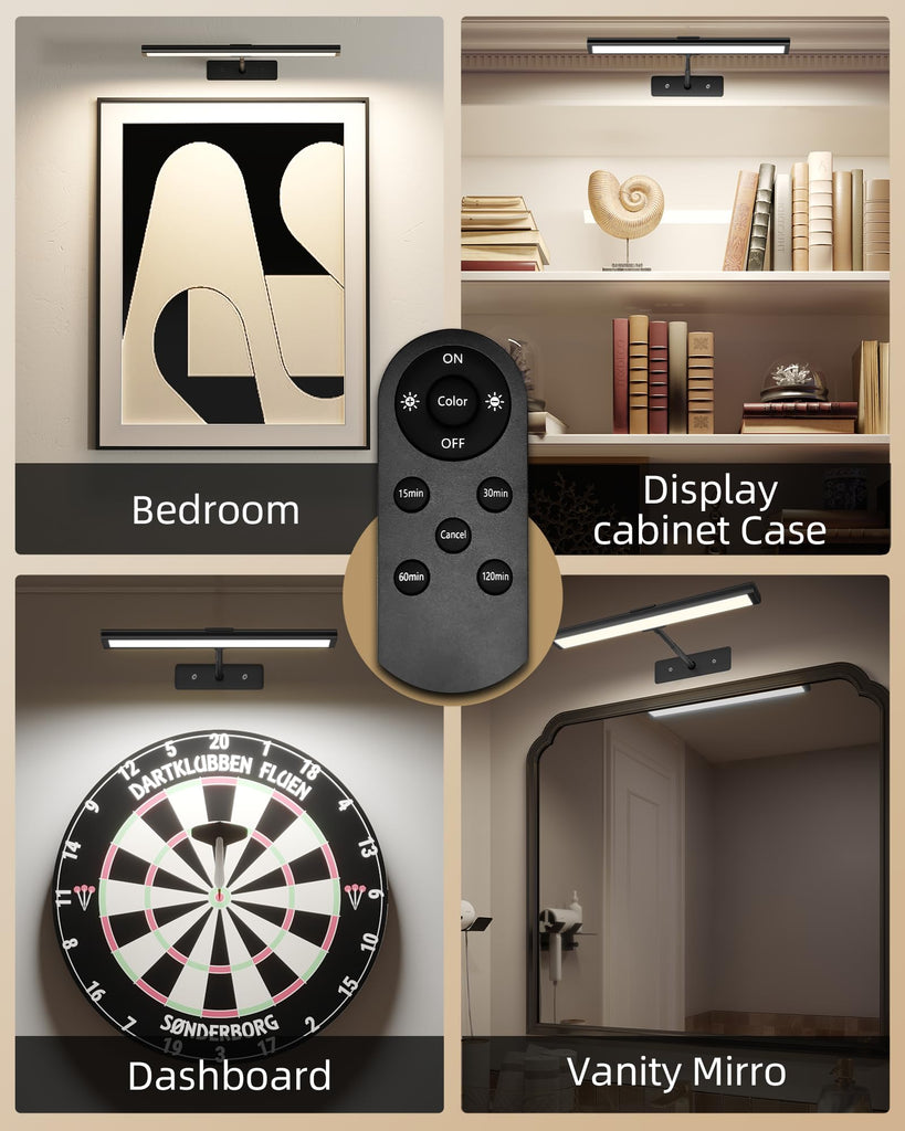 Picture Light for Wall, 4800mAh 16'' Rechargeable Wireless IR Remote Built in Battery Lights for Painting, Dimmable