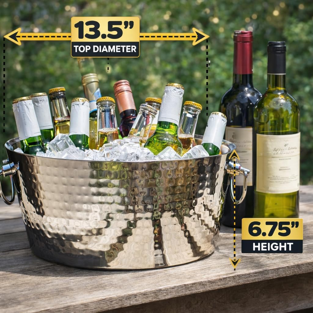 Insulated Hammered Stainless Steel Beverage Tub & Ice Bucket, 12QT