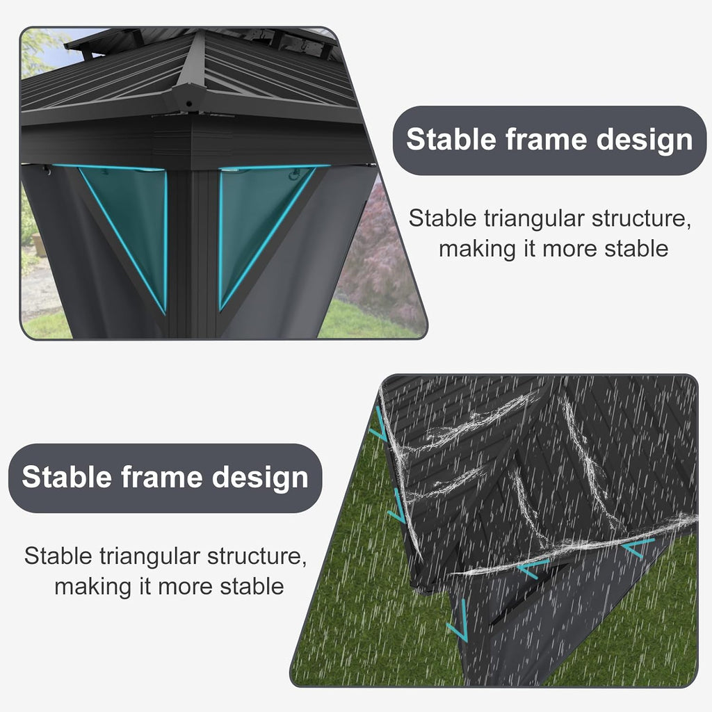 12' x 16' Hardtop Gazebo with Galvanized Steel Double Roof, Heavy Duty Outdoor Gazebo with Netting & Curtains