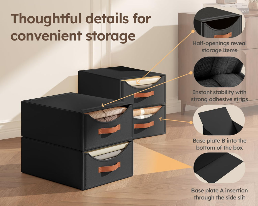 Closet Organizers and Storage - Large Stackable Storage Bins with Drawer, Fabric Bins for Organization, Collapsible