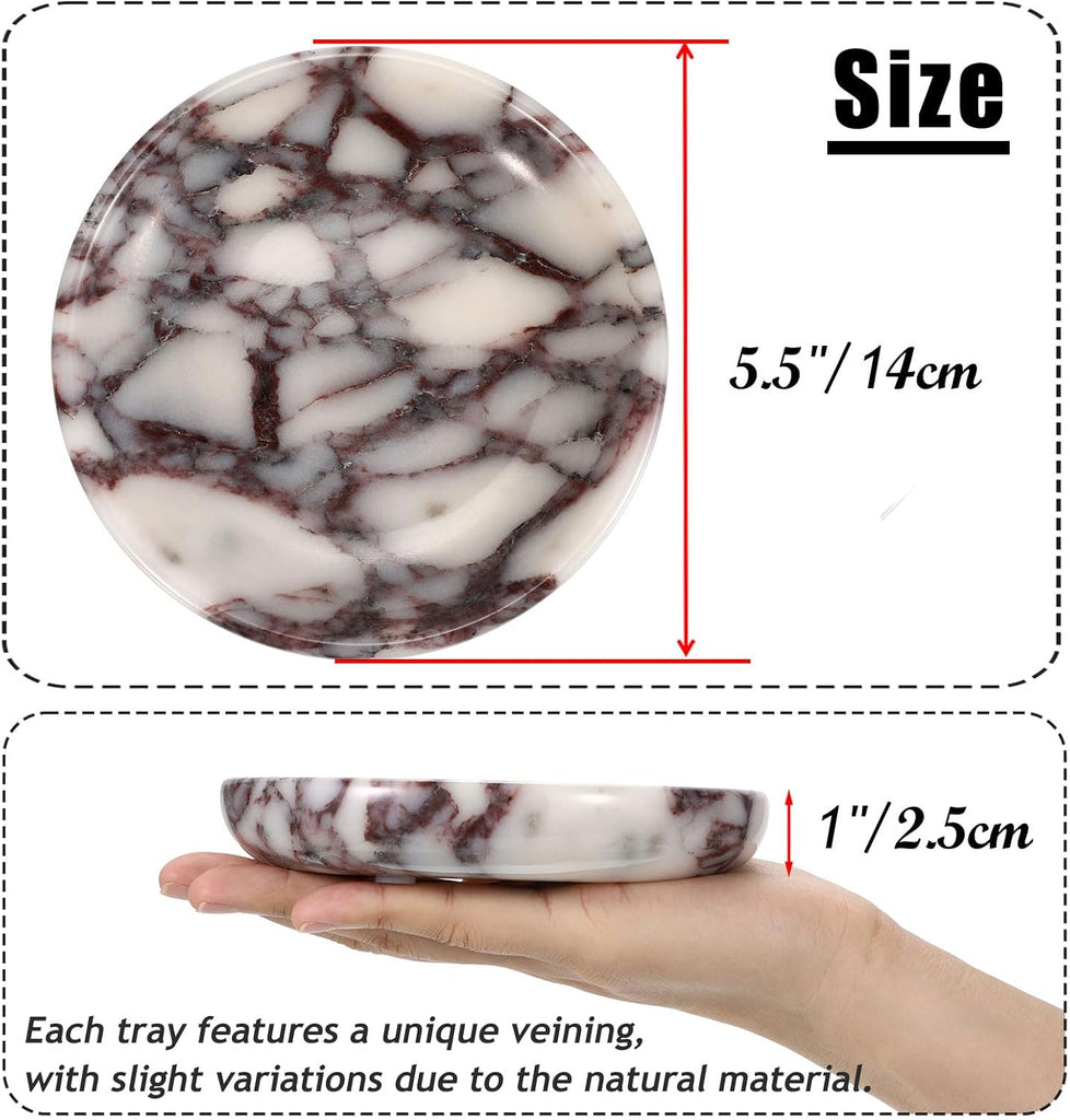 Small Round Key Bowl for Entryway Table - 5.5" Natural Marble Jewelry Dish Tray Decorative Key Plate Holder Catch All