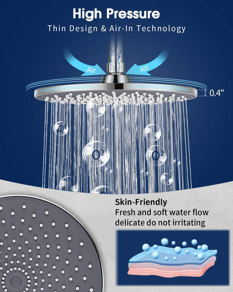 Large Shower Head 9In High Pressure Showerhead - Tool Free Installation- with Large Spray Surfaces and 200 Nozzles