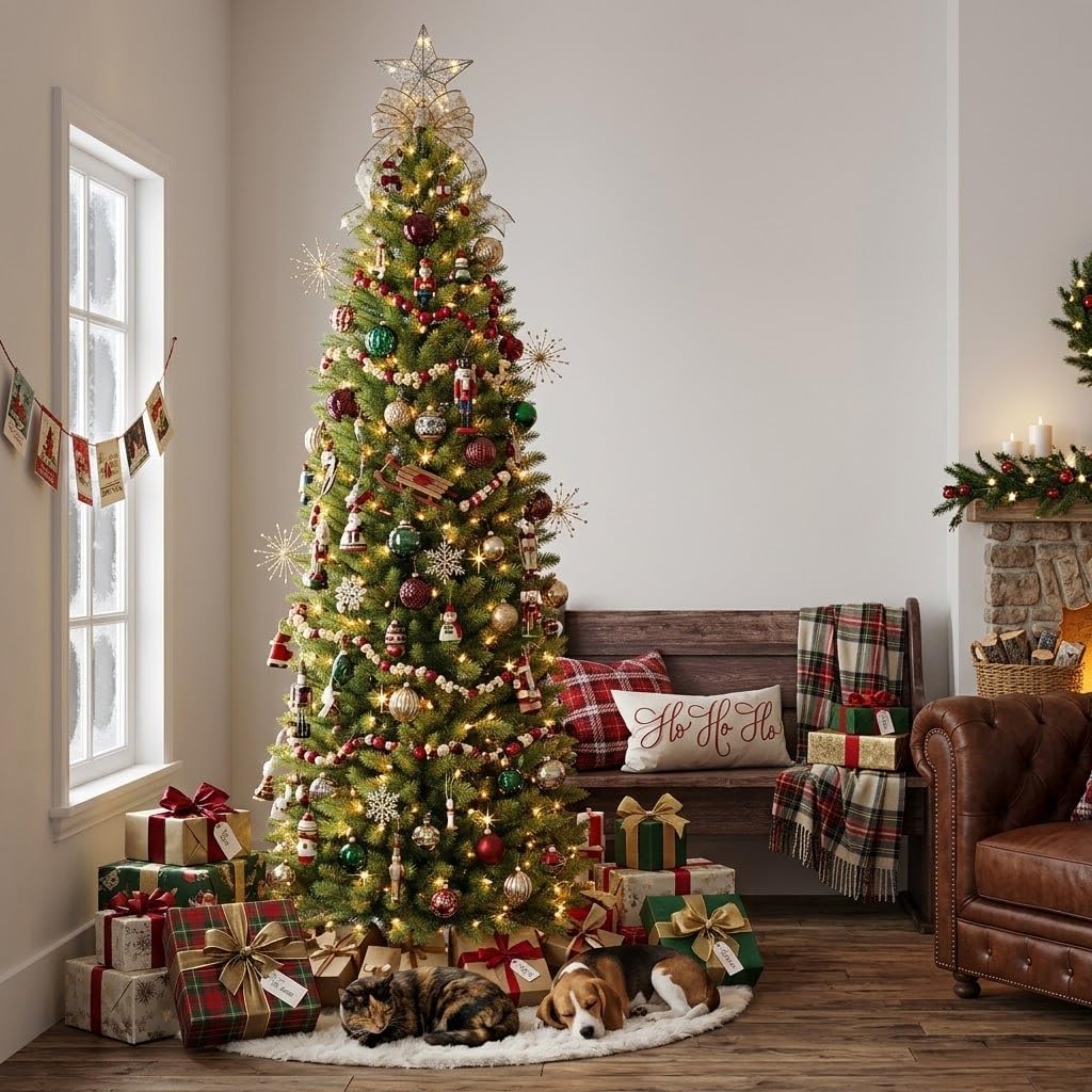 9ft Prelit Fraser Fir Slim Artificial Christmas Tree with RGBW Light
