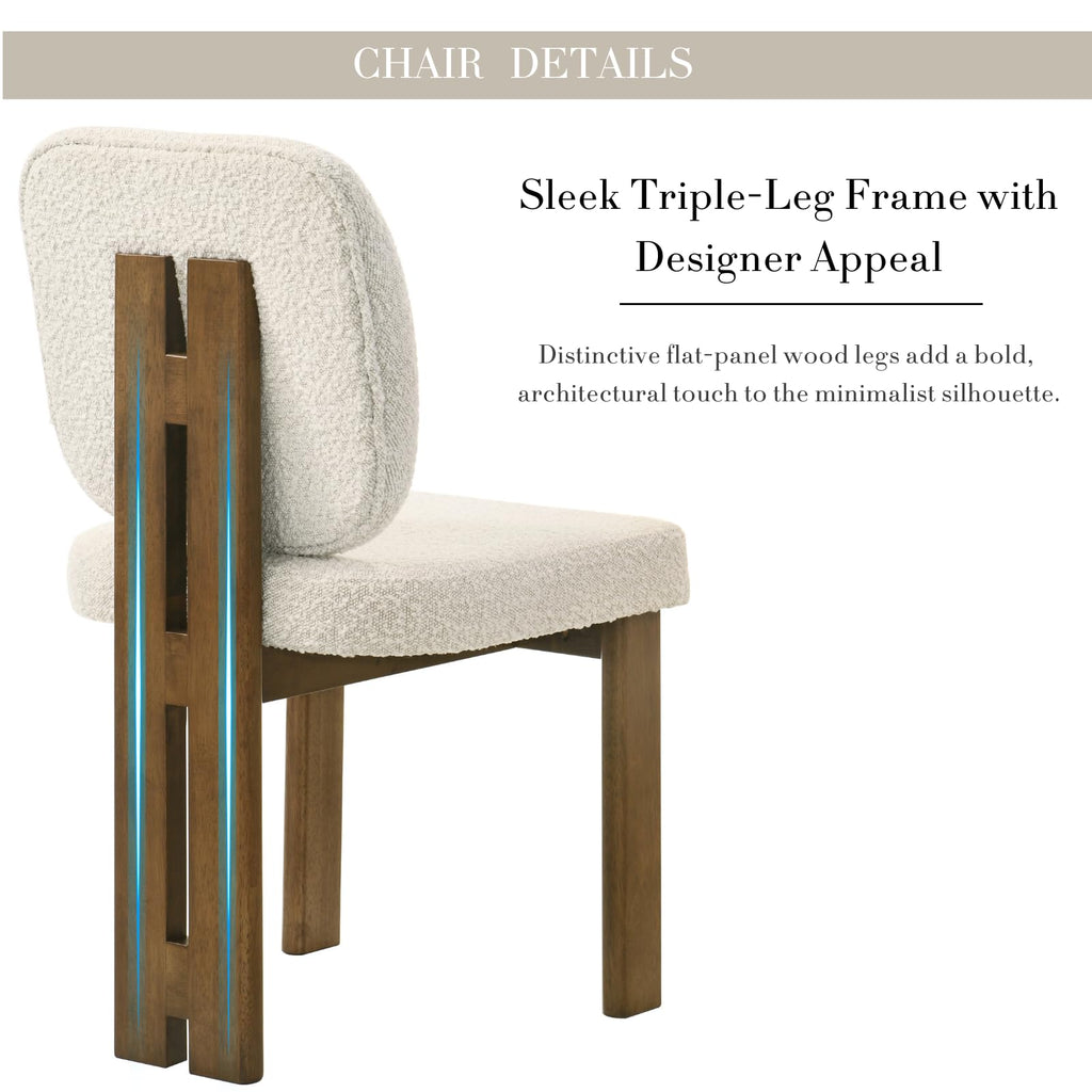 Modern Boucle Dining Chairs Set of 6, Upholstered Armless Side Chairs with Ergonomic Curved Back/Walnut Wood Legs