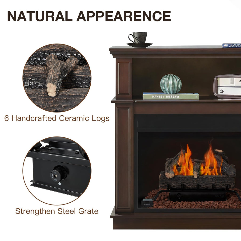 24 Inch Ventless Fireplace Logs Set, Only Used for LP/Propane