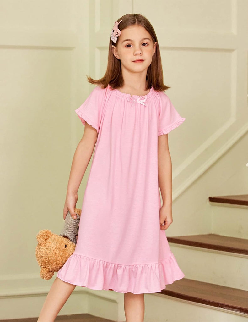Girls Nightgowns Short Sleeve Sleepwear Soft Princess Pajama Dress