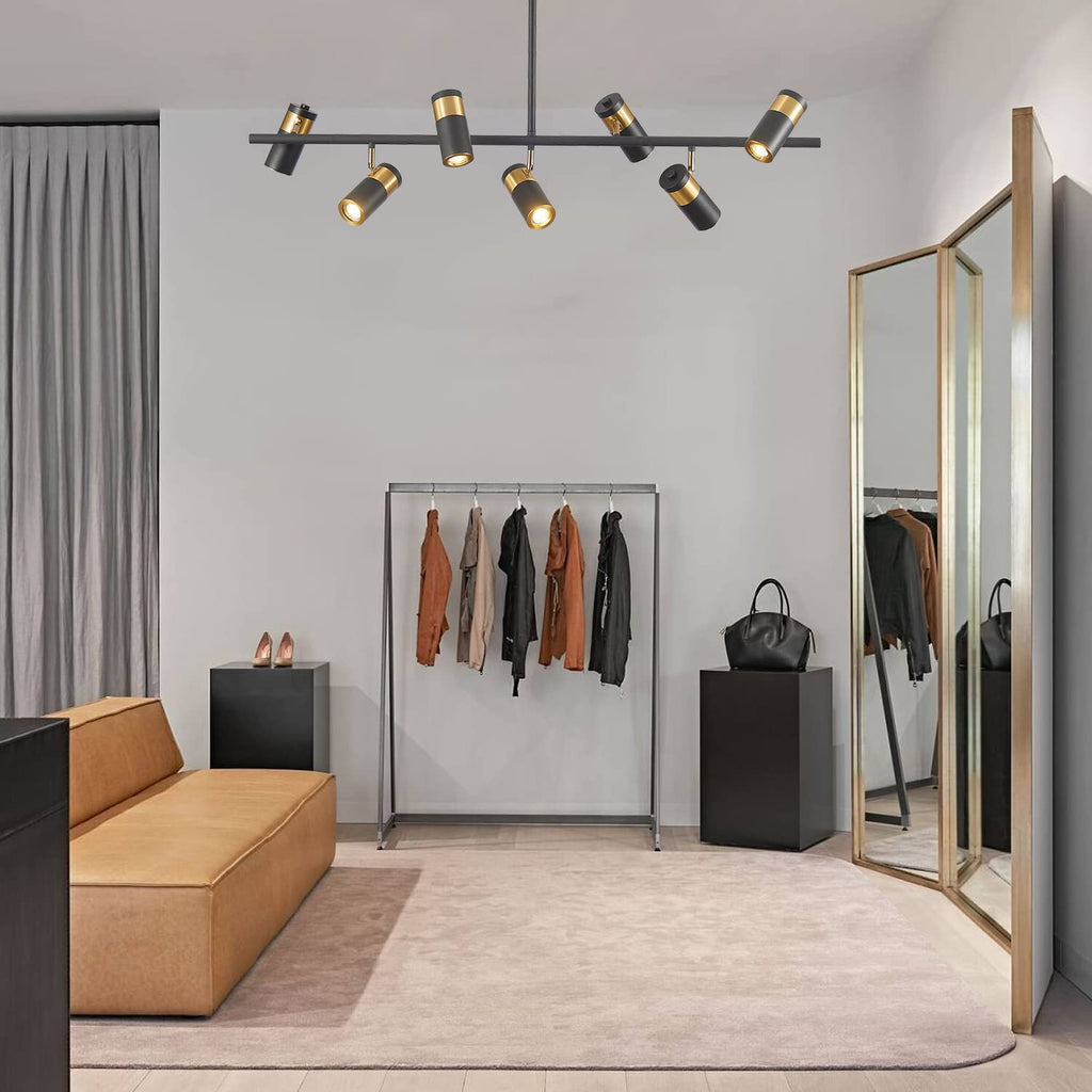 Lighting Black and Gold 7-Light Hanging Track Lighting Modern Kitchen Island Pendant Track Lighting Fixtures Mid