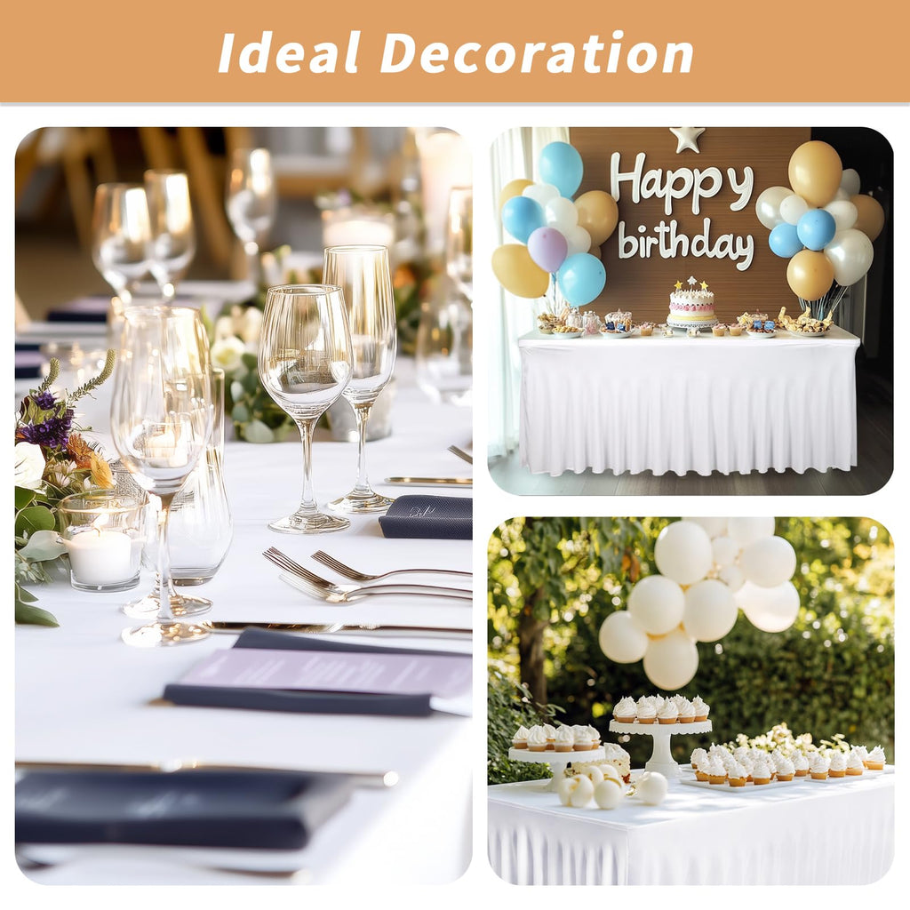 2 Pack 6 Ft Tablecloth Rectangle White Spandex Table Cover